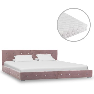 Lit avec matelas Rose Velours 160 x 200 cm 