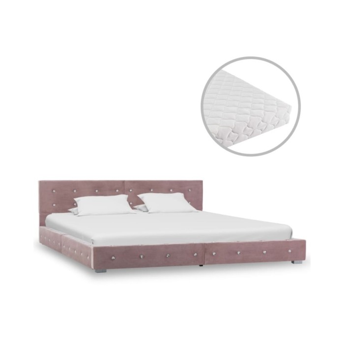 Lit avec matelas Rose Velours 160 x 200 cm 