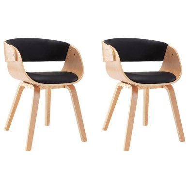Chaises de salle à manger 2 pcs Noir Bois courbé et similicuir