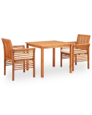 Mobilier à dîner d'extérieur 3 pcs et coussins Acacia solide