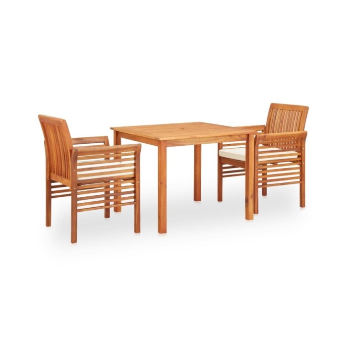 Mobilier à dîner d'extérieur 3 pcs et coussins Acacia solide