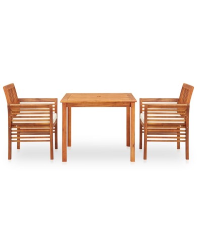 Mobilier à dîner d'extérieur 3 pcs et coussins Acacia solide