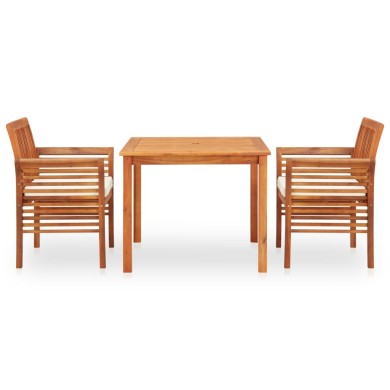 Mobilier à dîner d'extérieur 3 pcs et coussins Acacia solide