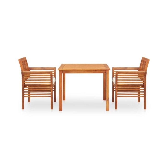 Mobilier à dîner d'extérieur 3 pcs et coussins Acacia solide