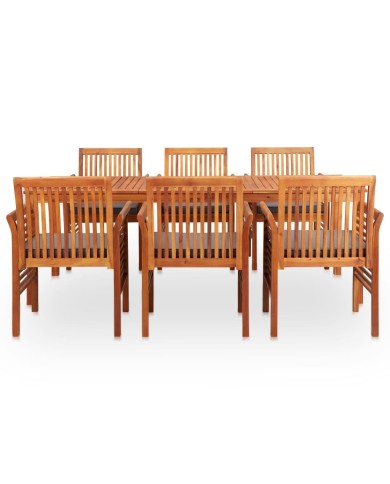 Mobilier à dîner d'extérieur 7 pcs et coussins Acacia solide