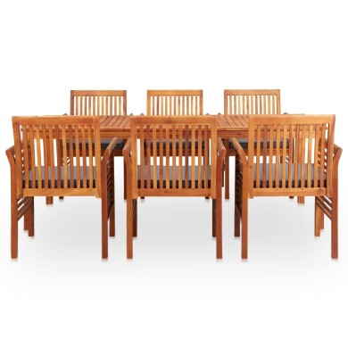 Mobilier à dîner d'extérieur 7 pcs et coussins Acacia solide