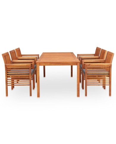 Mobilier à dîner d'extérieur 7 pcs et coussins Acacia solide