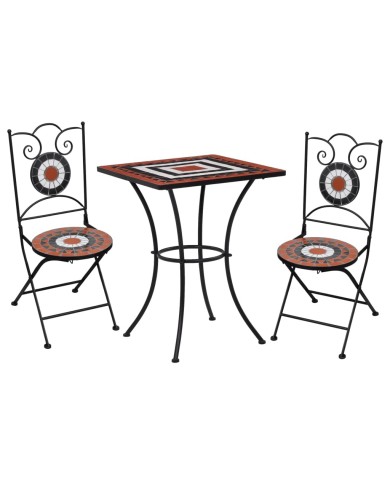 Meuble de bistro mosaïque 3 pcs Carreaux Terre cuite et blanc 