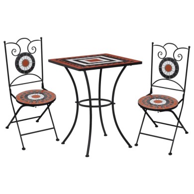 Meuble de bistro mosaïque 3 pcs Carreaux Terre cuite et blanc 