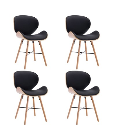 Chaises de salle à manger 4 pcs Noir Similicuir et bois courbé