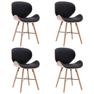 Chaises de salle à manger 4 pcs Noir Similicuir et bois courbé