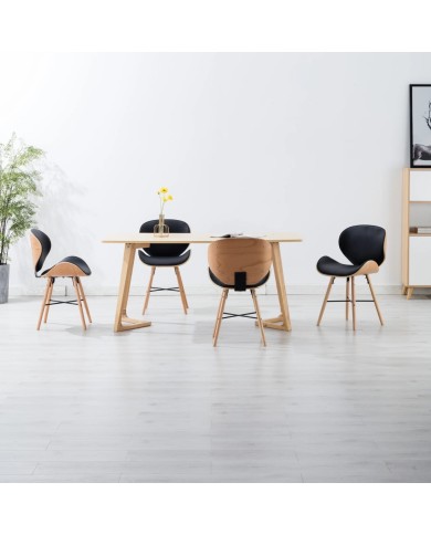 Chaises de salle à manger 4 pcs Noir Similicuir et bois courbé