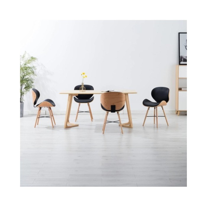 Chaises de salle à manger 4 pcs Noir Similicuir et bois courbé