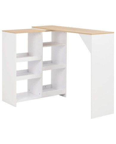 Table de bar avec tablette amovible Blanc 138x39x110 cm