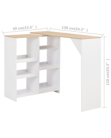 Table de bar avec tablette amovible Blanc 138x39x110 cm