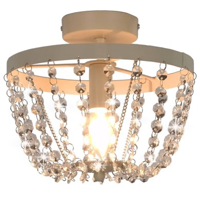 Plafonnier avec perles de cristal Blanc Rond E14