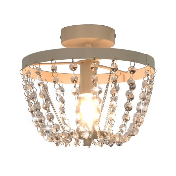 Plafonnier avec perles de cristal Blanc Rond E14