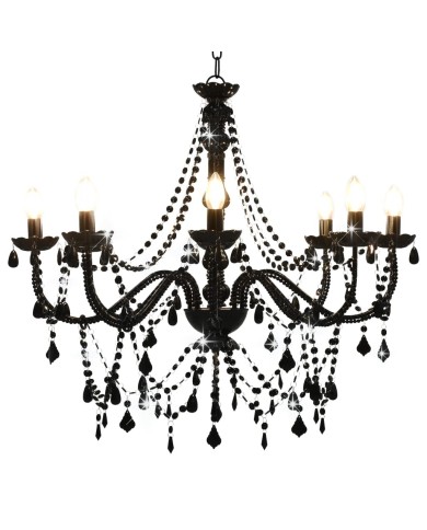 Lustre à perles Noir 8 ampoules E14