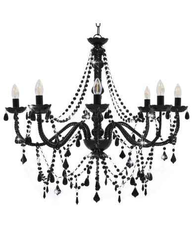 Lustre à perles Noir 8 ampoules E14