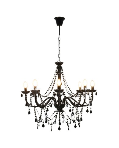Lustre à perles Noir 8 ampoules E14