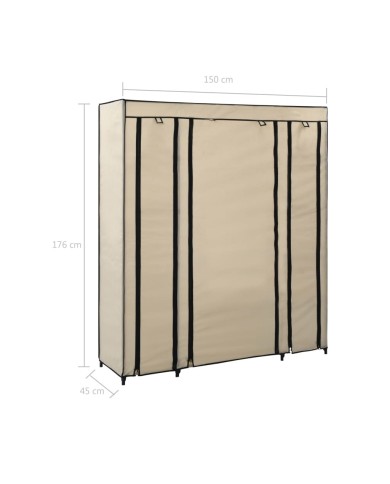Armoire avec compartiments et tiges Crème 150x45x176 cm Tissu