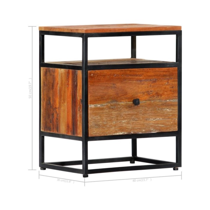 Table de chevet 40 x 30 x 50 cm Bois de récupération et acier