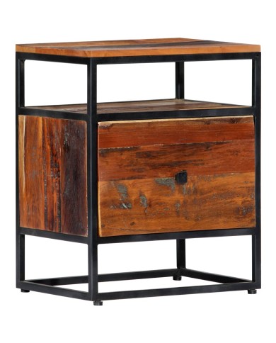 Table de chevet 40 x 30 x 50 cm Bois de récupération et acier