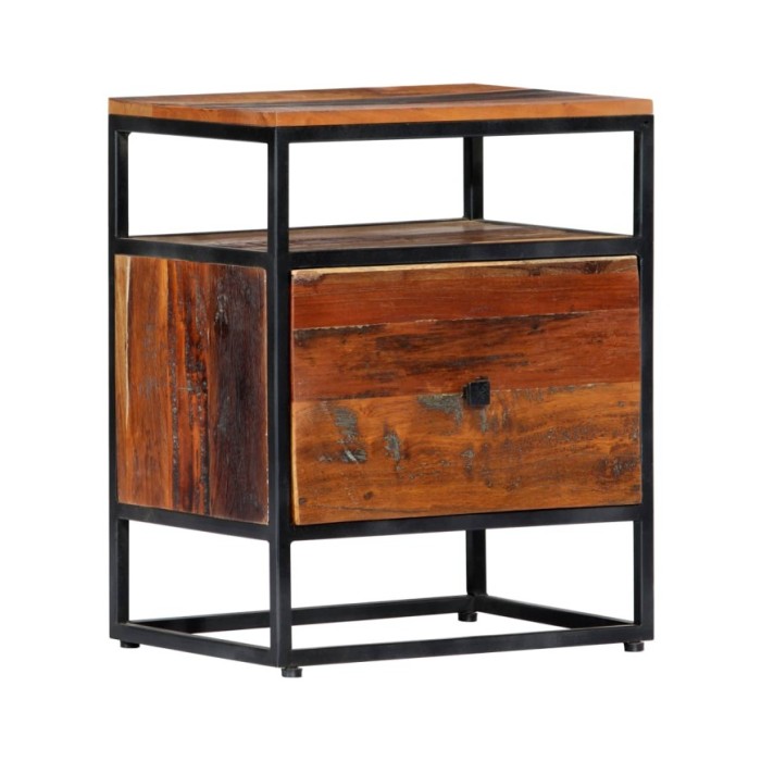 Table de chevet 40 x 30 x 50 cm Bois de récupération et acier