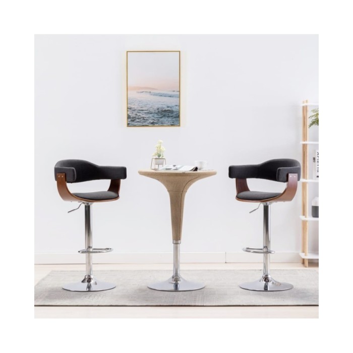 Tabourets de bar 2 pcs Gris Bois courbé et tissu