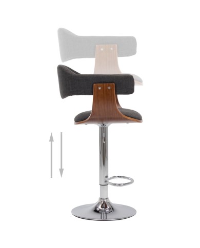 Tabourets de bar 2 pcs Gris Bois courbé et tissu
