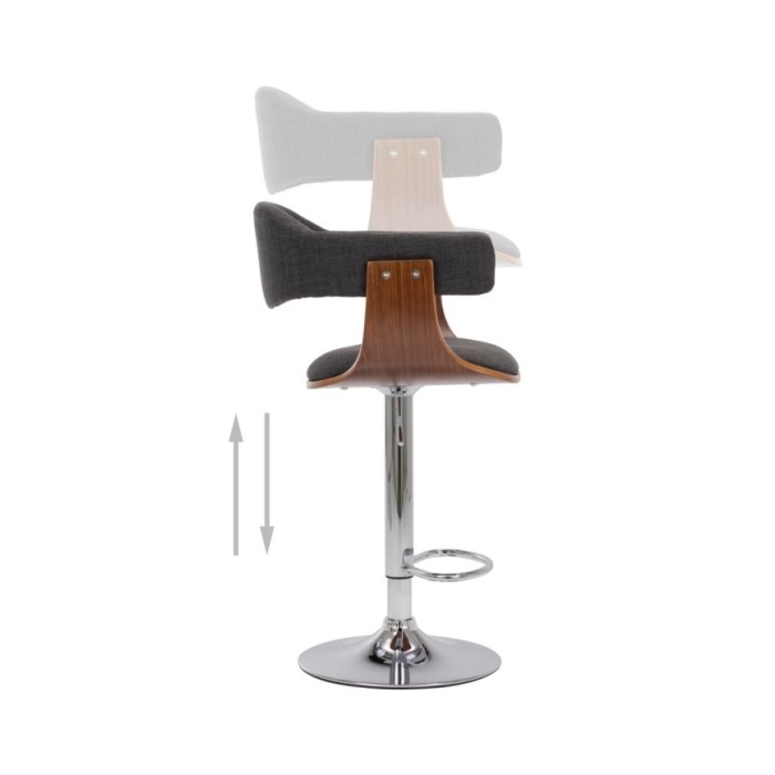 Tabourets de bar 2 pcs Gris Bois courbé et tissu