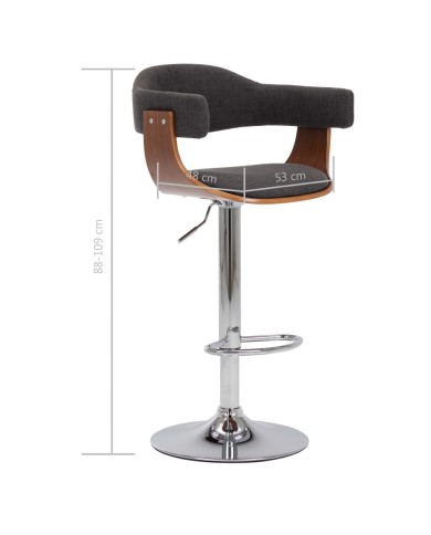 Tabourets de bar 2 pcs Gris Bois courbé et tissu