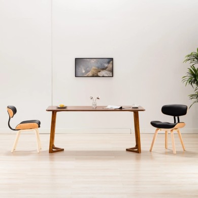 Chaises de salle à manger 2 pcs Noir Bois courbé et similicuir