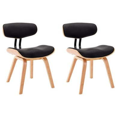 Chaises de salle à manger 2 pcs Noir Bois courbé et similicuir