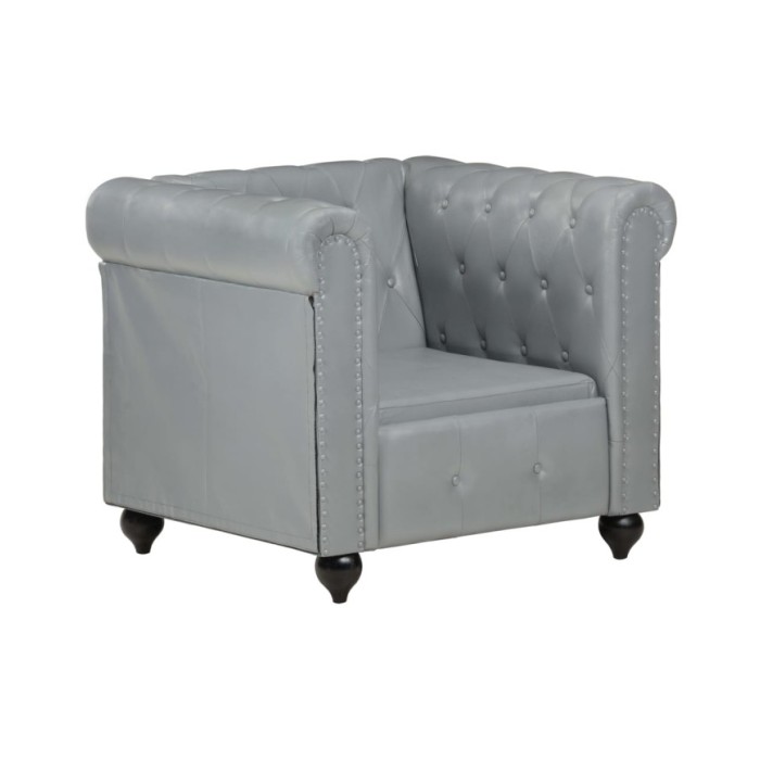 Fauteuil Chesterfield Gris Cuir véritable