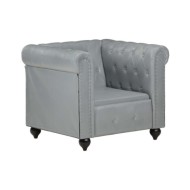 Fauteuil Chesterfield Gris Cuir véritable