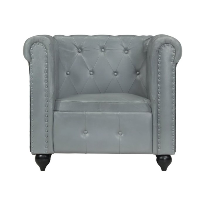 Fauteuil Chesterfield Gris Cuir véritable