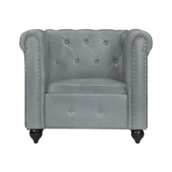 Fauteuil Chesterfield Gris Cuir véritable