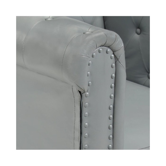 Fauteuil Chesterfield Gris Cuir véritable