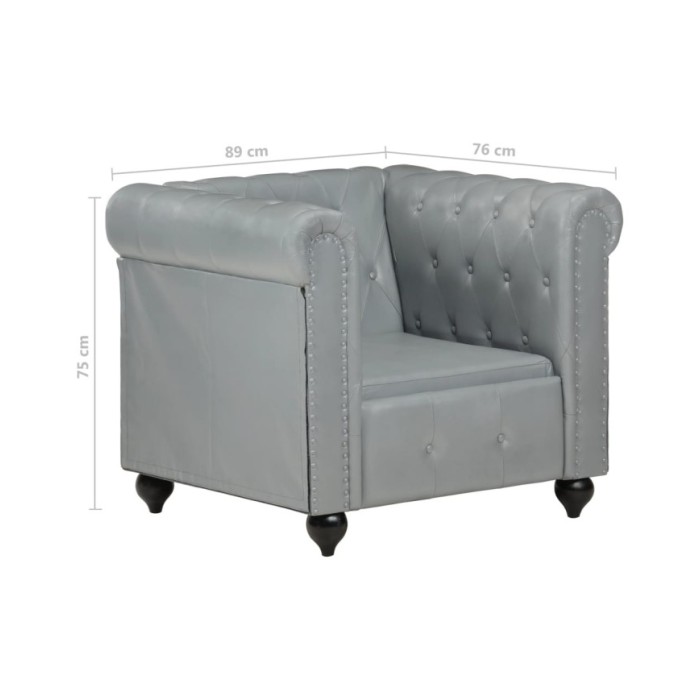 Fauteuil Chesterfield Gris Cuir véritable