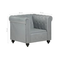 Fauteuil Chesterfield Gris Cuir véritable