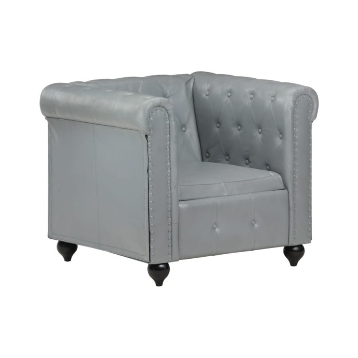 Fauteuil Chesterfield Gris Cuir véritable