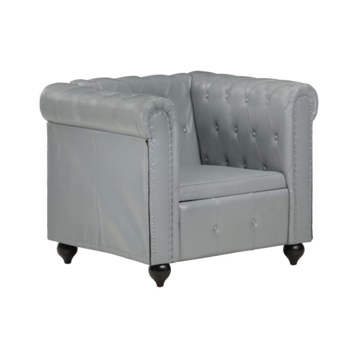 Fauteuil Chesterfield Gris Cuir véritable