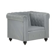 Fauteuil Chesterfield Gris Cuir véritable