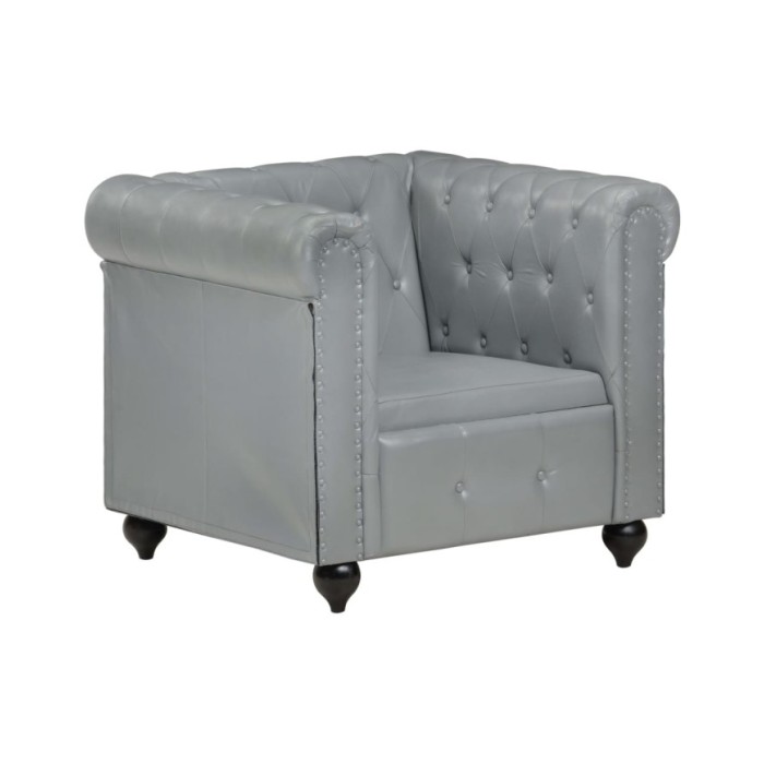 Fauteuil Chesterfield Gris Cuir véritable