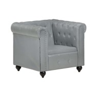 Fauteuil Chesterfield Gris Cuir véritable
