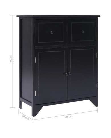 Armoire latérale Noir 60x30x75 cm Bois de Paulownia