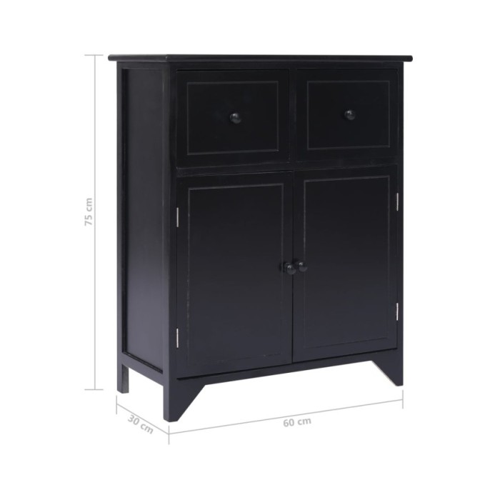 Armoire latérale Noir 60x30x75 cm Bois de Paulownia