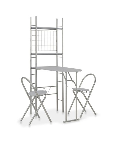 Ensemble à dîner pliant 3 pcs et étagère de rangement MDF acier
