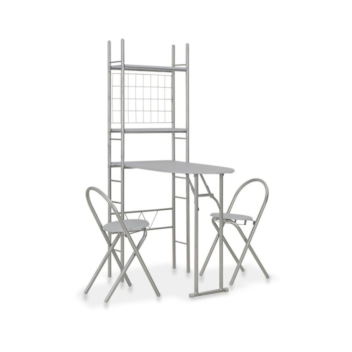 Ensemble à dîner pliant 3 pcs et étagère de rangement MDF acier